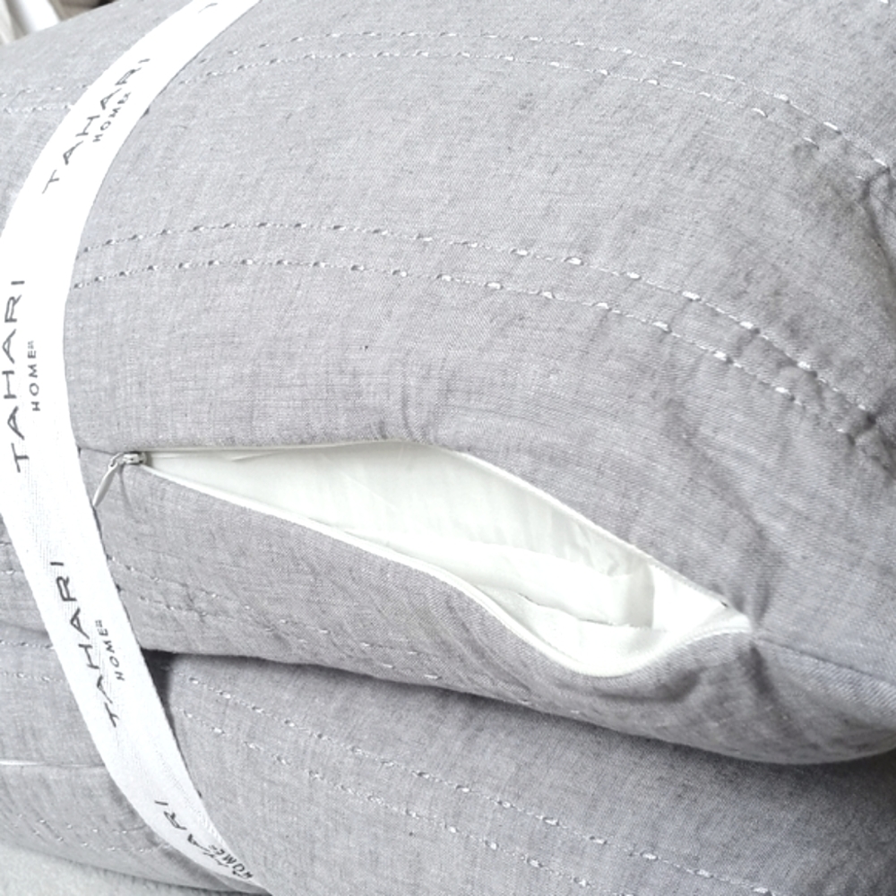 *Relisted* Tahari Home Set of 2 Euro Pillows Shams Pillow Inserts Chambray Blue - Picture 2 of 8